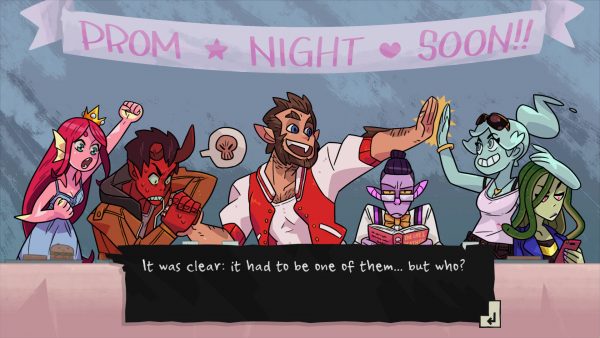 The Monster Prom romance options seated together, as if platters at a buffet table.