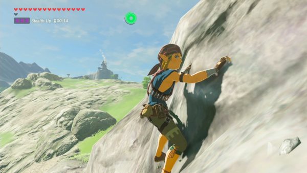 Link climbing a rock face
